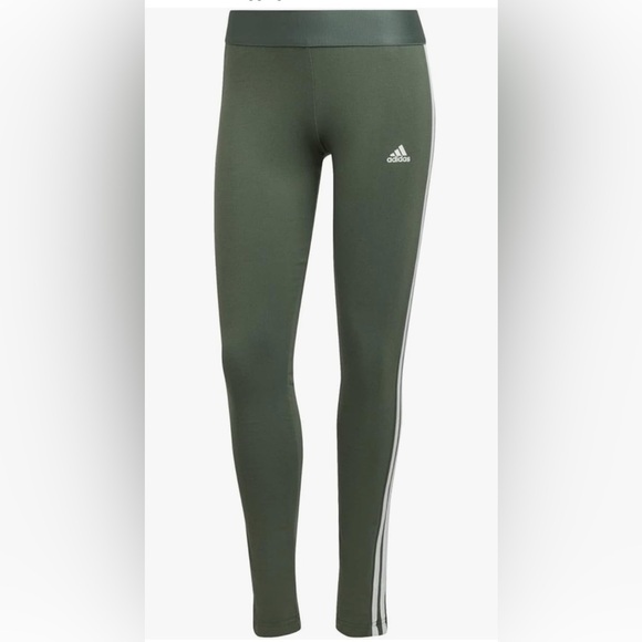 NEW ADIDAS Plus Size Oxide Green/White 3 stripes Tights EXPOSED ELASTIC WAIST - Picture 1 of 8